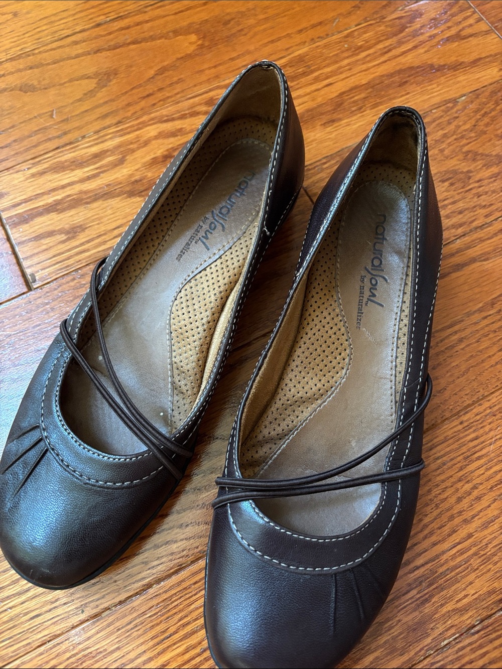 Naturalizer Brown Leather-Look Crossover Strap Ballet Flats